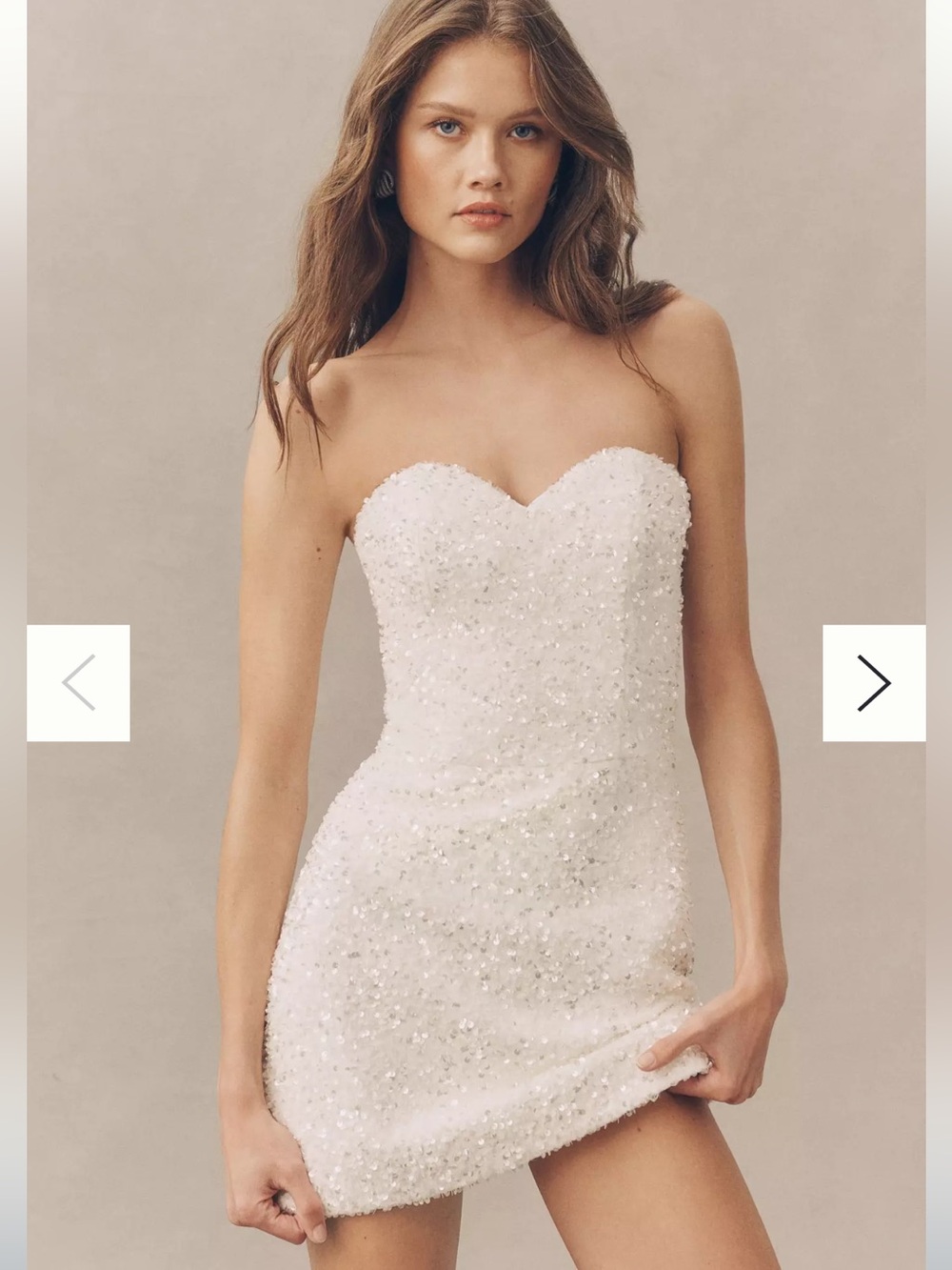 Helsi Cindy Strapless Sweetheart Mini Dress off white sequin embellished